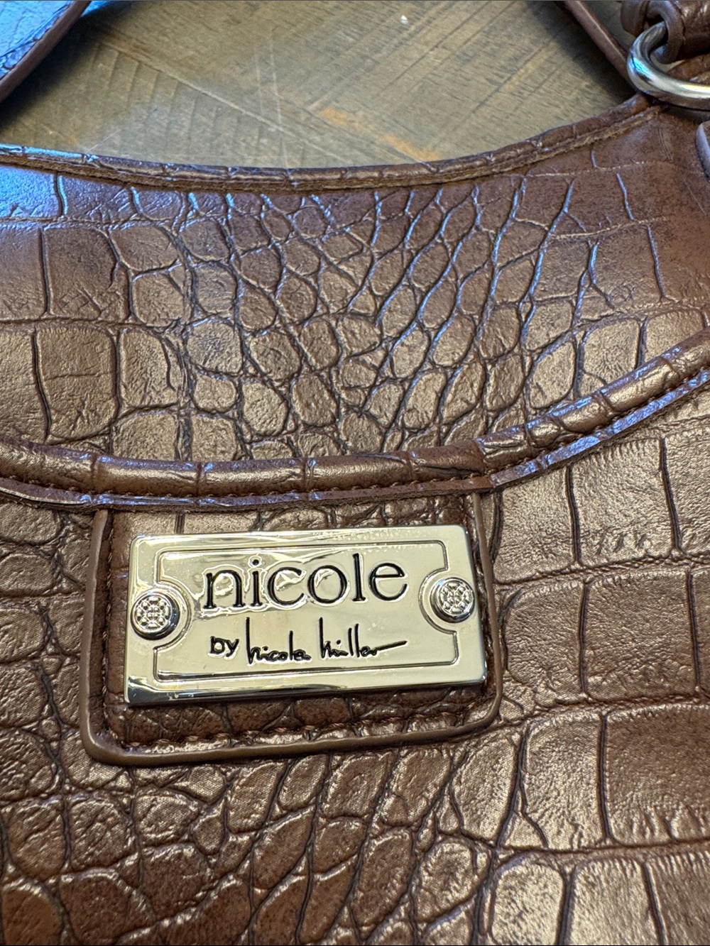 Nicole By Nicole Miller Brown Croc-Embossed Shoulder Bag - Picture 2 of 9